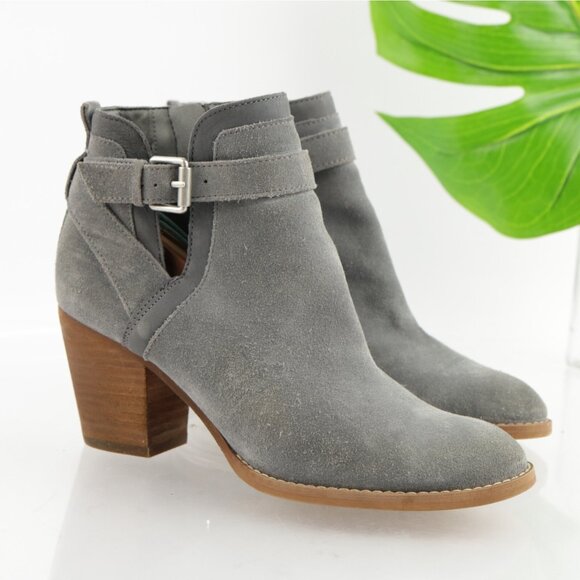 Sam Edelman Womens Maurine Boots Size 7 Gray Blue Suede Block Heel Buckle Bootie - Picture 1 of 13